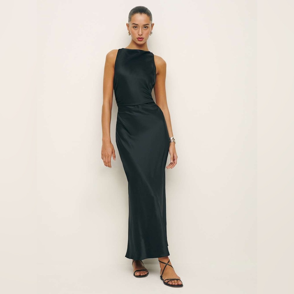 Reformation Casette Silk Dress In Black Size 2